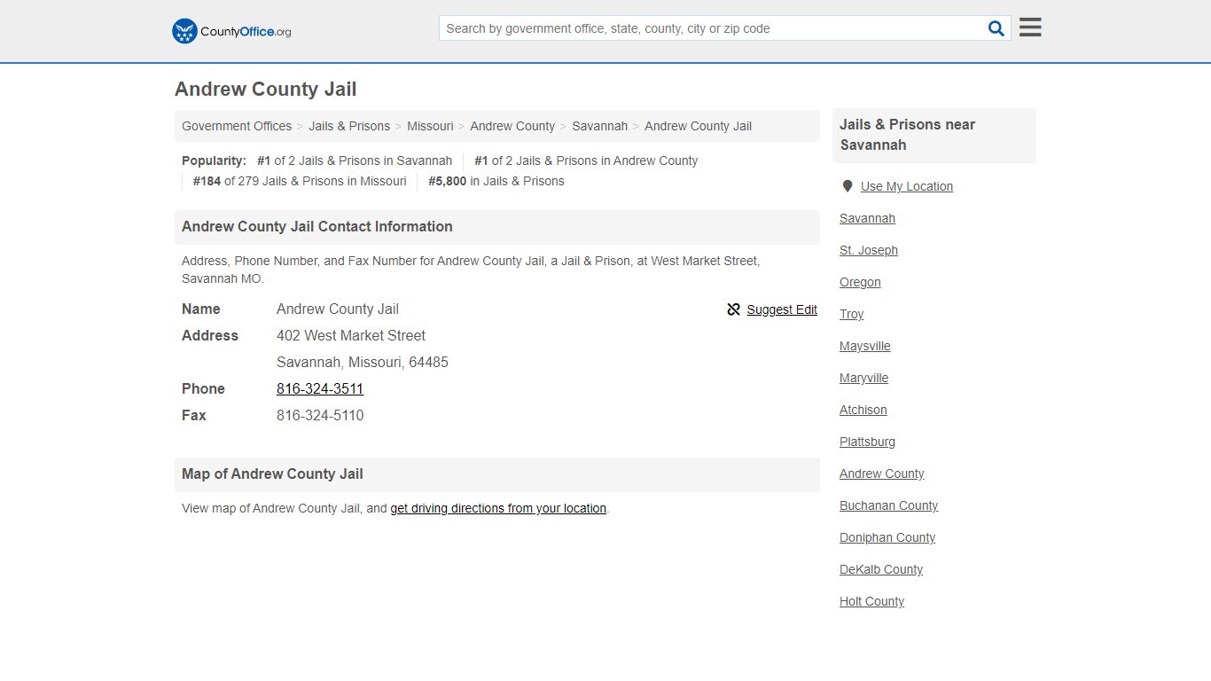 Andrew County Jail - Savannah, MO (Address, Phone, and Fax)