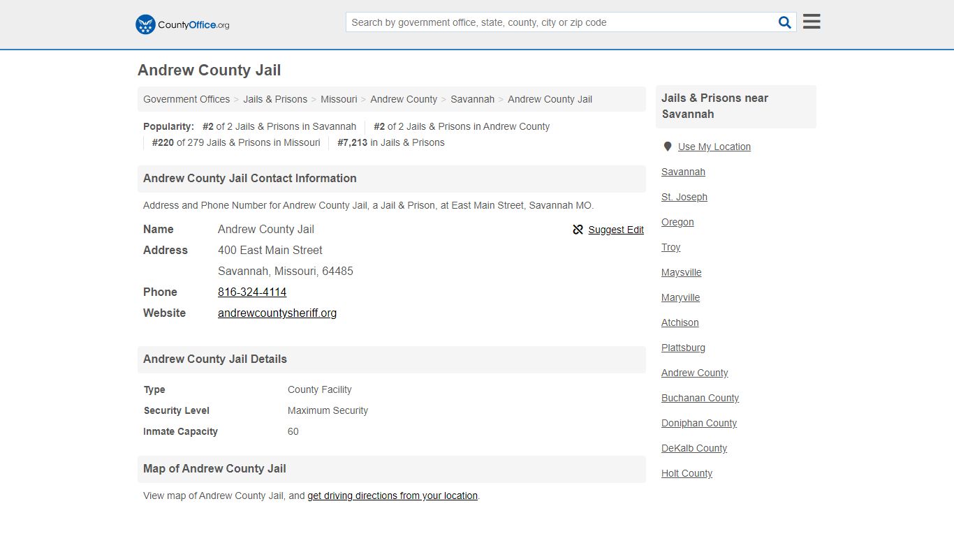 Andrew County Jail - Savannah, MO (Address and Phone)